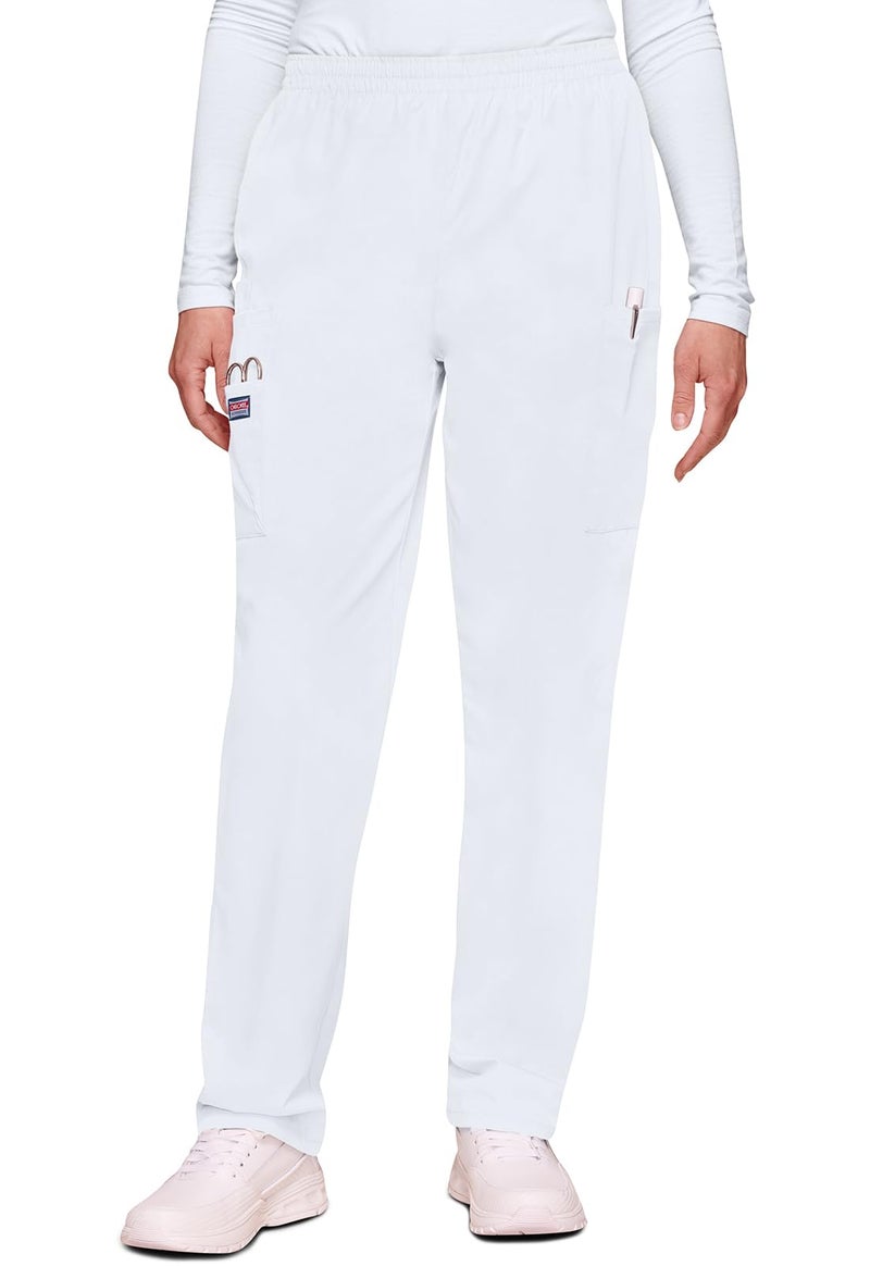 Cherokee Women's Size Workwear Elastic Waist Cargo Scrubs Pant, White, Small Tall - Image 3